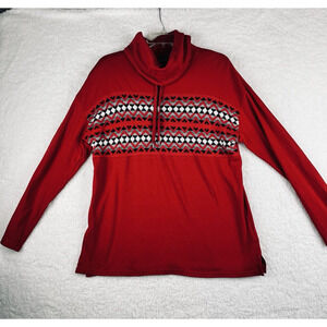 Chaps Cowlneck sweatshirt Womens Large Long sleeve Fair Isle Red